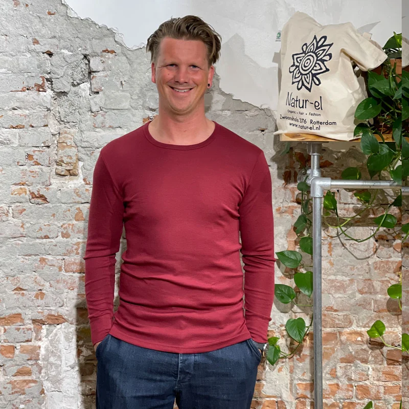 Hocosa longsleeve van biologische wol zijde heren BORDEAUX