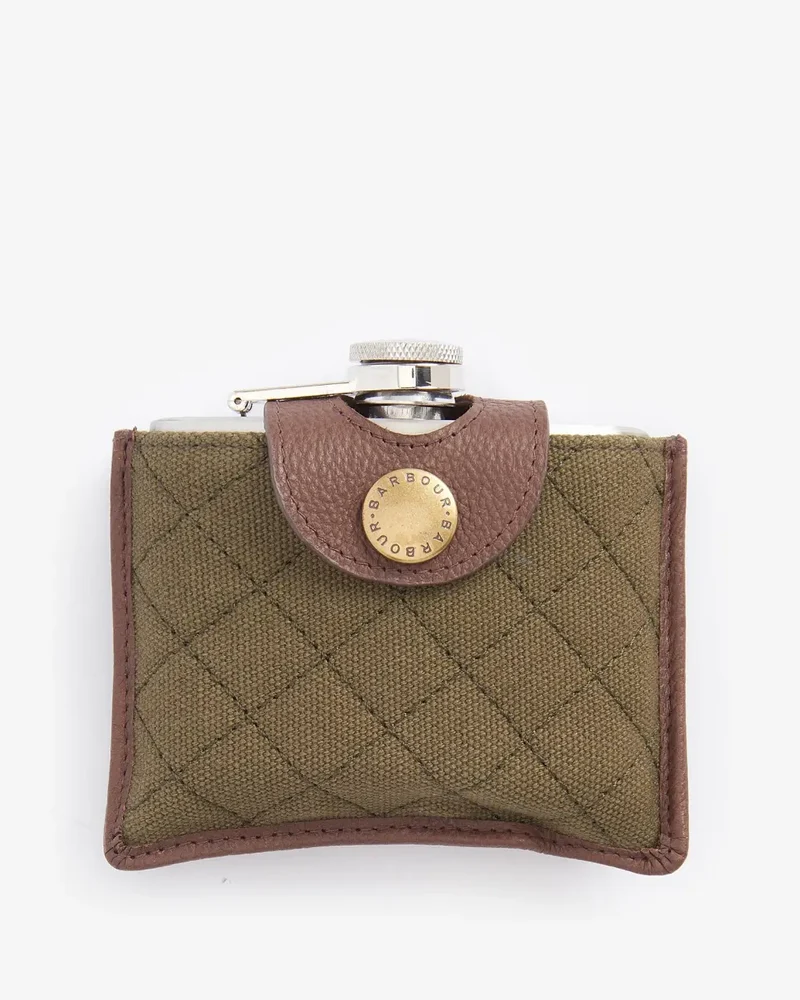 Barbour Quilted Padbury Hipflask, dark brown/olive