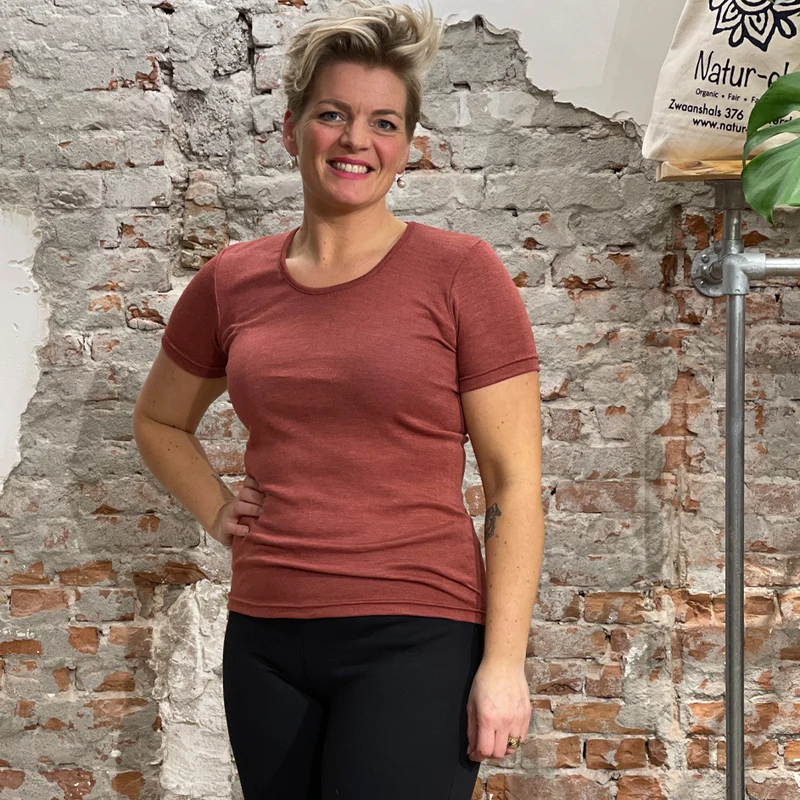 ENGEL Wol zijde shirt korte mouw dames KOPER