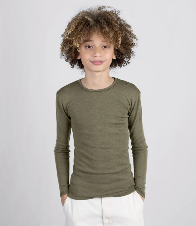 ENGEL wol zijde longsleeve voor kind EFFEN biologische wol OLIJF
