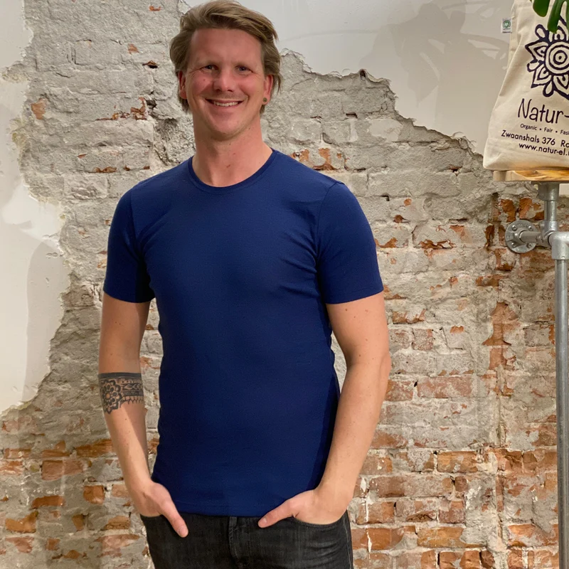 ENGEL wol zijde HEREN shirt met korte mouw NAVY