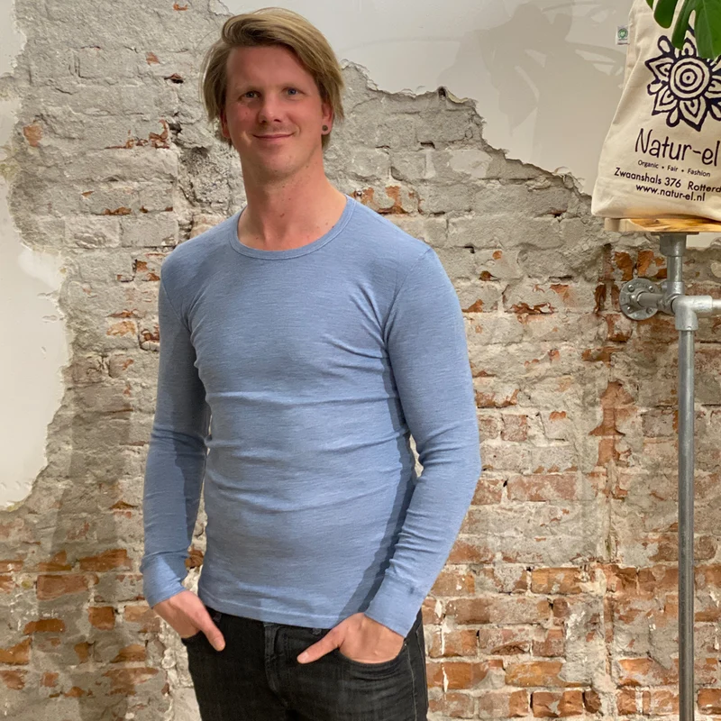 HOCOSA longsleeve van biologische wol zijde heren JEANS MELANGE
