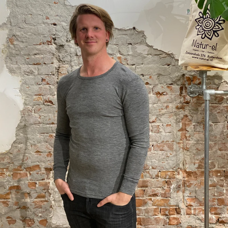 HOCOSA longsleeve van biologische wol zijde heren GRIJS MELANGE