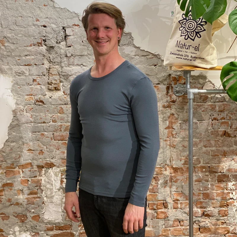 HOCOSA longsleeve van biologische wol zijde heren ANTRACIET