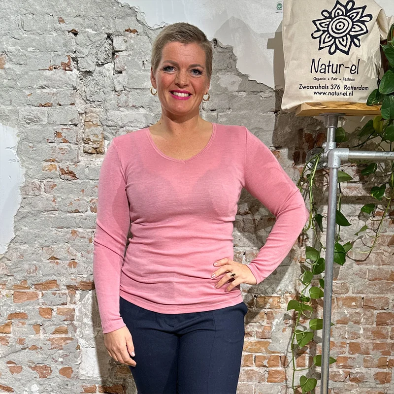 LIVING CRAFTS wol zijde longsleeve biologische wol LIGHT PINK