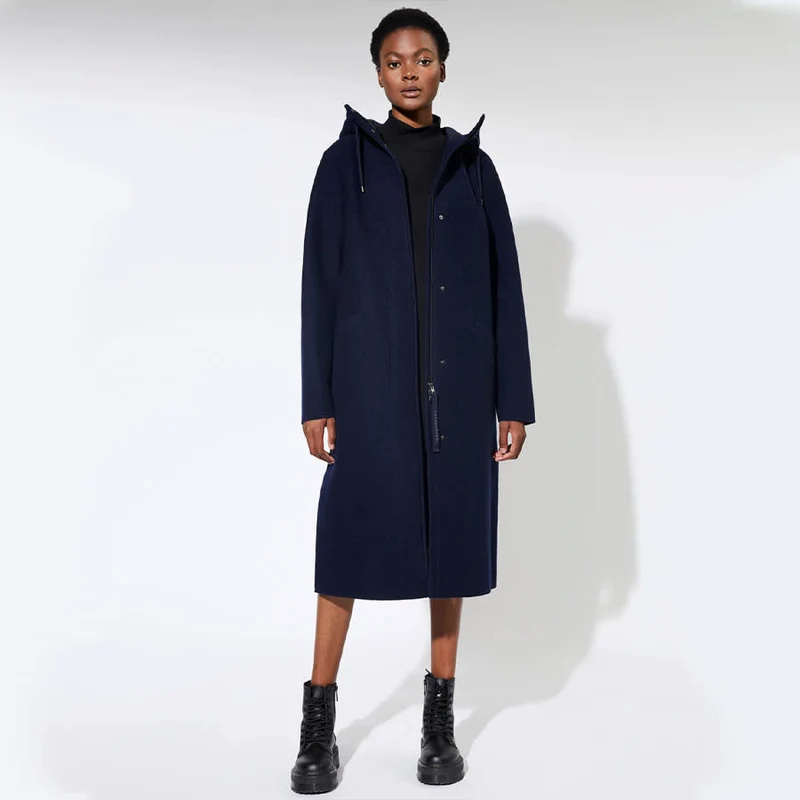 LANGERCHEN lange wollen trenchcoat MILPORT NAVY