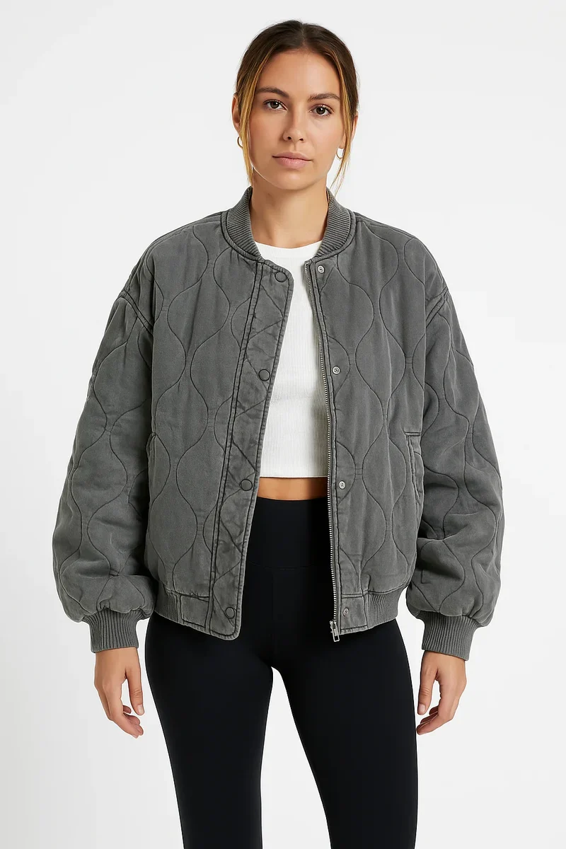 Dames bomberjack | Oversized gewatteerde jas katoen met rits
