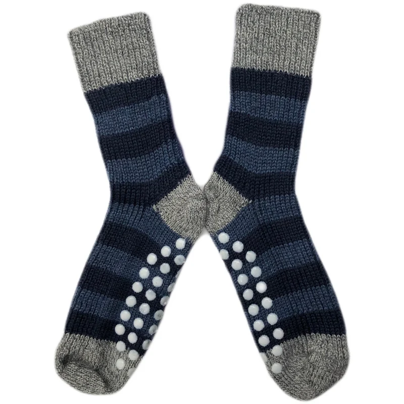 HIRSCH wollen ANTISLIP sokken kind GESTREEPT 015s 187 GRIJS BLAUW