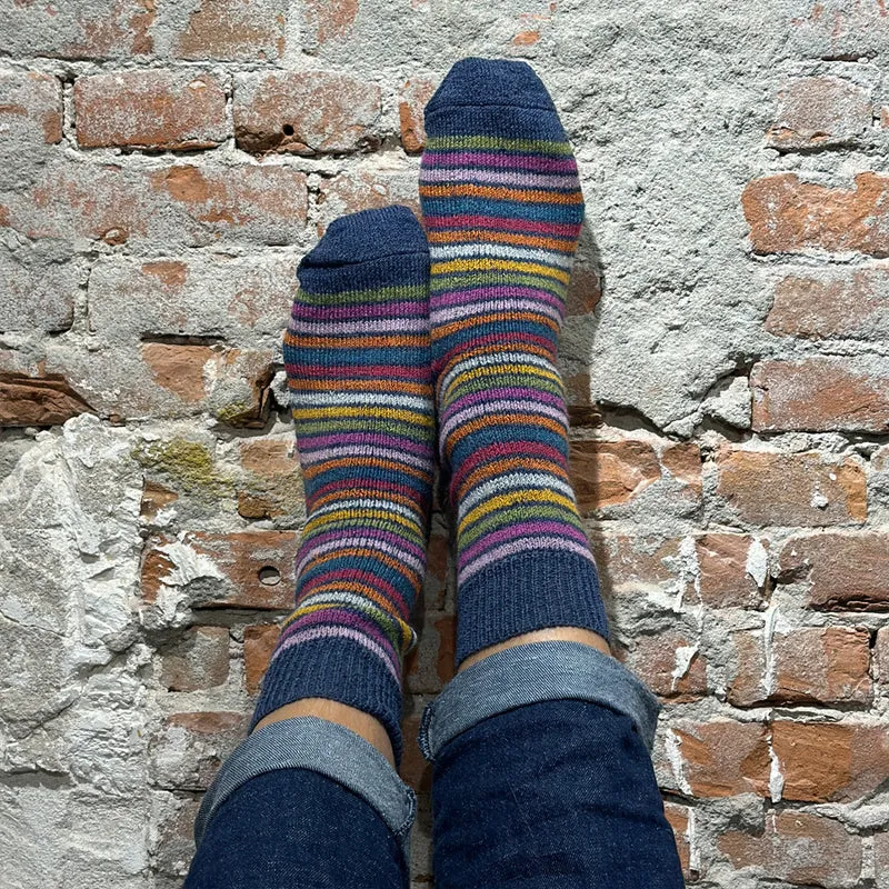 HIRSCH dikke wollen ski sokken REGENBOOG BLAUW 016E 09