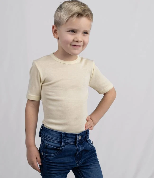 ENGEL shirt korte mouw wol zijde kind NATUREL effen