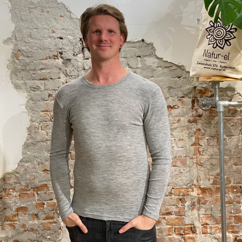 ENGEL Wol zijde LONGSLEEVE HEREN wollen ondergoed GRIJS