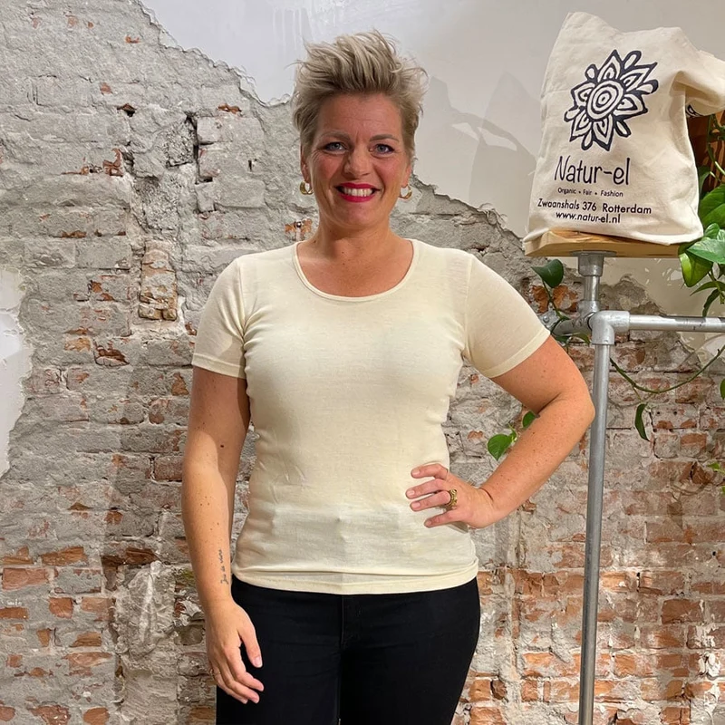 ENGEL Wol zijde dames shirt met korte mouw NATUREL wollen ondergoed