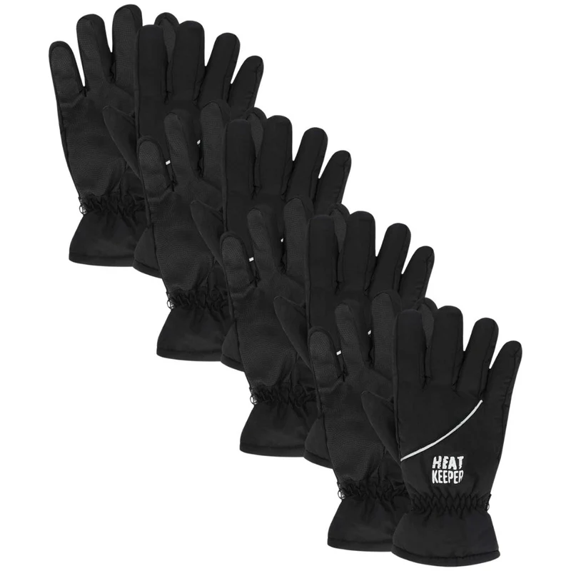 Ski handschoenen dames - Zwart/Grijs - 4-Paar - Voordeel