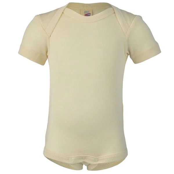 ENGEL wol zijde BABY romper KORTE MOUW effen NATUREL