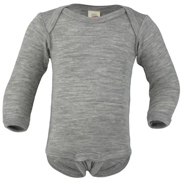 ENGEL baby romper wol zijde met LANGE MOUW effen GRIJS