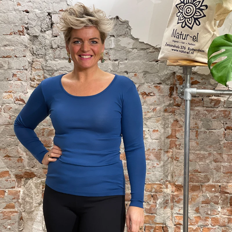 HOCOSA longsleeve van biologische wol zijde dames BLAUW