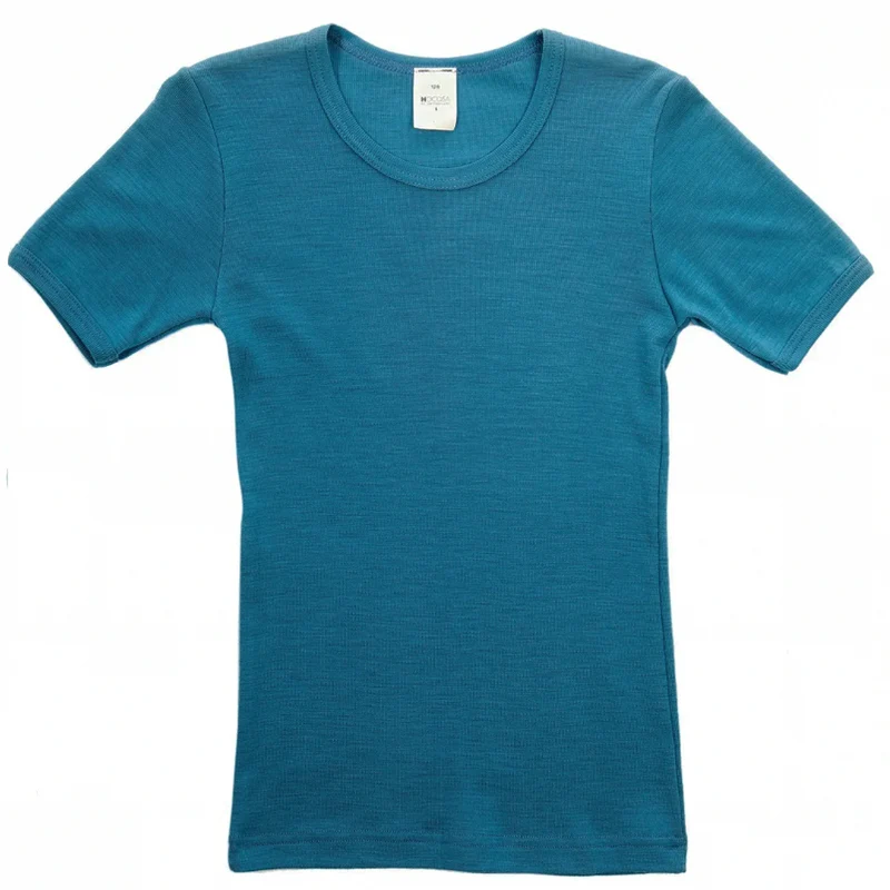 HOCOSA shirt korte mouw wol zijde kind ZEEBLAUW
