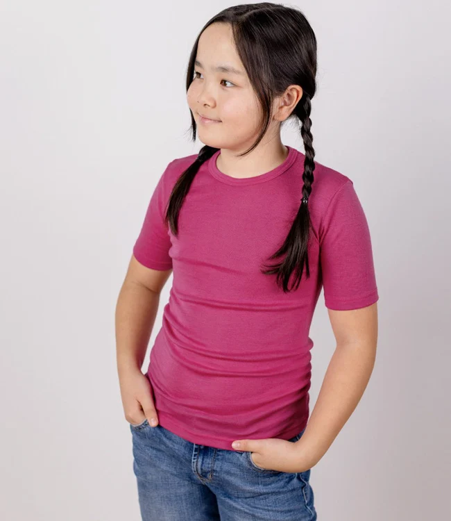 ENGEL shirt korte mouw wol zijde kind FRAMBOOS effen