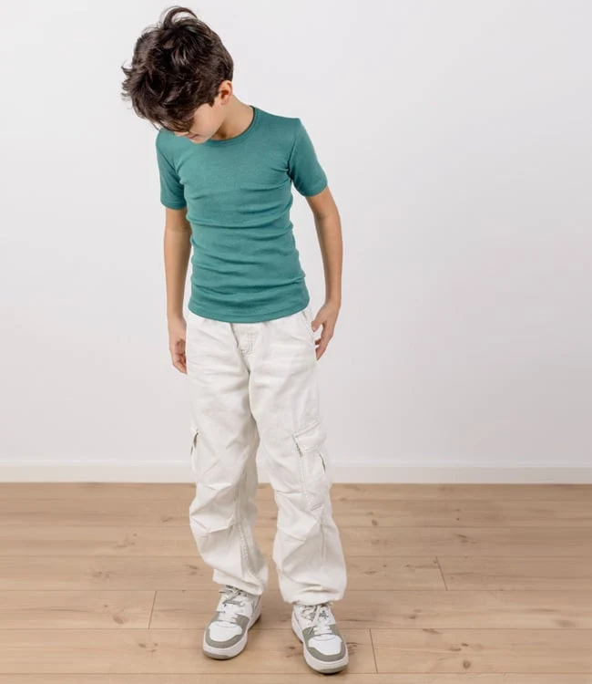ENGEL shirt korte mouw wol zijde kind IJSVOGEL effen