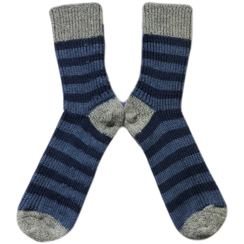 HIRSCH wollen sokken KIND gestreept GRIJS BLAUW 015 187