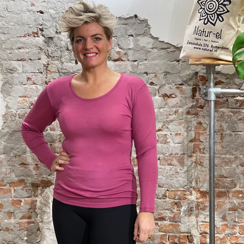 HOCOSA longsleeve van biologische wol zijde dames FUCHSIA