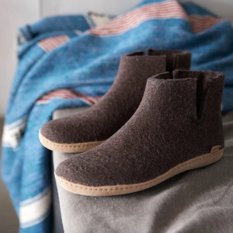 GLERUPS wollen sloffen pantoffels LAARS BRUIN leren zool