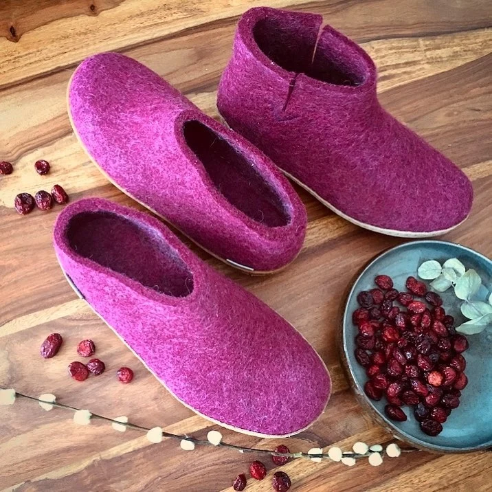 GLERUPS wollen sloffen pantoffels LAARS CRANBERRY leren zool