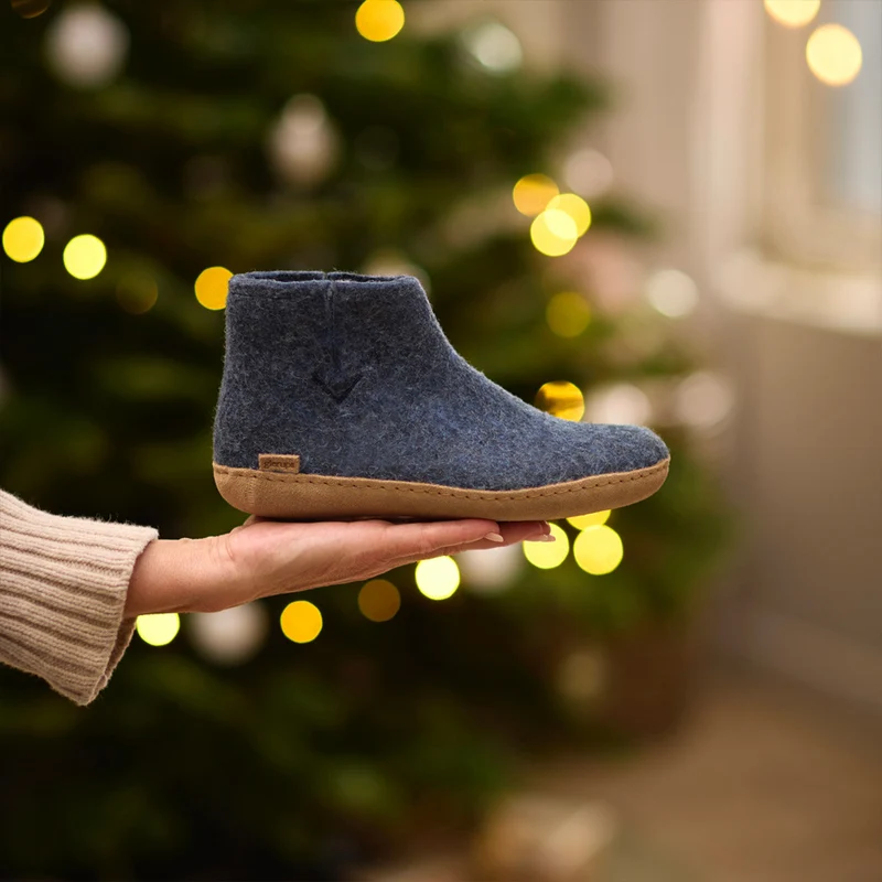 Glerups wollen sloffen pantoffels LAARS DENIM leren zool