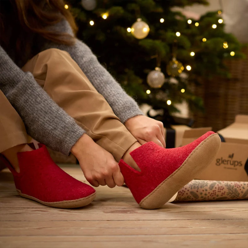 GLERUPS wollen sloffen pantoffels LAARS ROOD leren zool