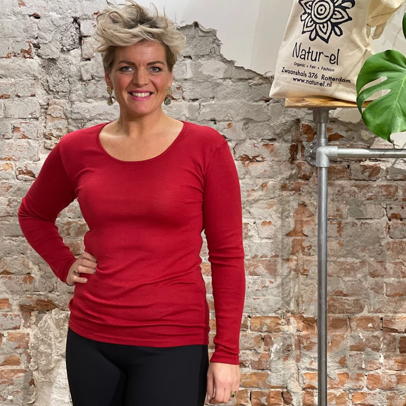 HOCOSA longsleeve van biologische wol zijde dames ROOD