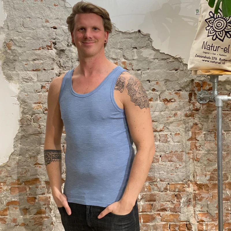 HOCOSA hemd wol zijde heren JEANS MELANGE