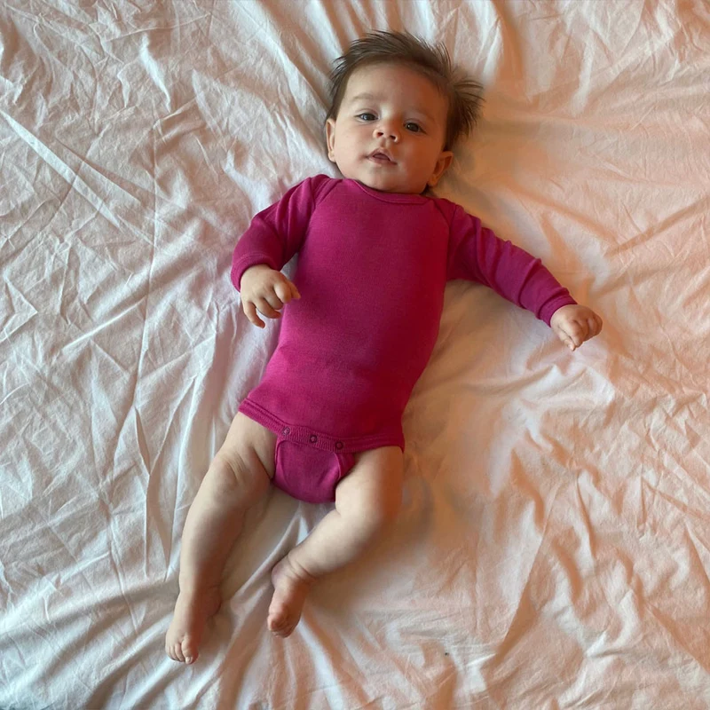 ENGEL baby romper wol zijde met LANGE MOUW effen FRAMBOOS