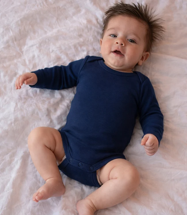 ENGEL baby romper wol zijde met LANGE MOUW effen MARINE