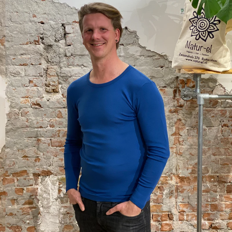 HOCOSA longsleeve van biologische wol zijde heren BLAUW