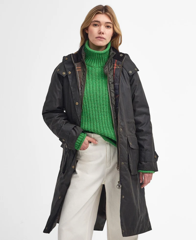 Barbour Long Cannich Wax Jacket, olive classic