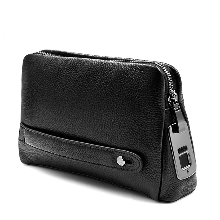 Heren Leren Anti-Diefstal Clutch met Vingerafdruk Slot