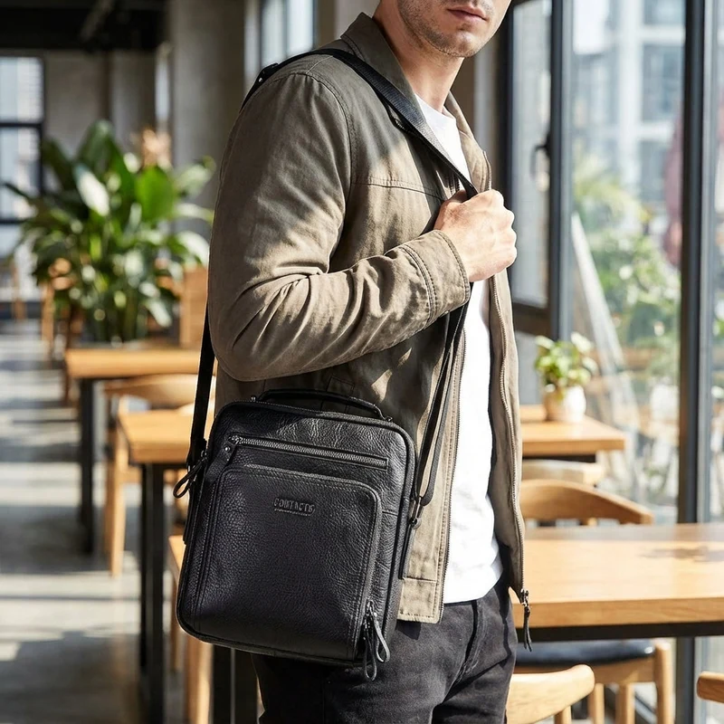 Compacte Leren Messenger Tas voor Heren