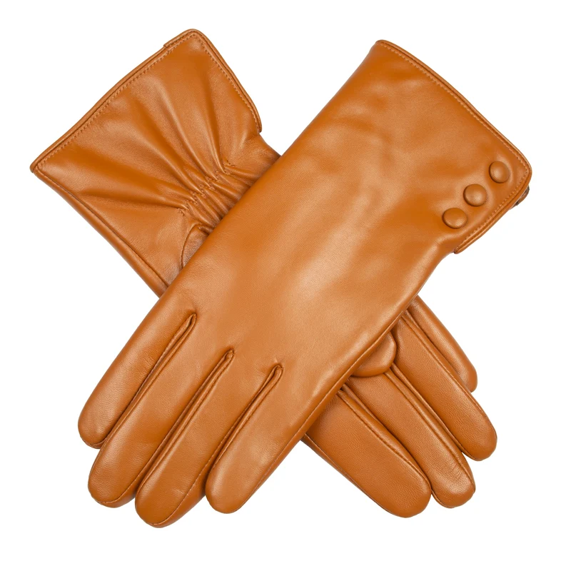 Vrouwen Touchscreen Waterdichte Faux Bont Gevoerde Leren Handschoenen met Knopen
