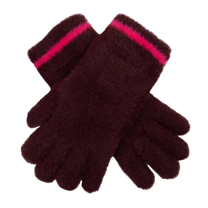 Vrouwen Feather Yarn Gebreide Handschoenen met Contraststreep