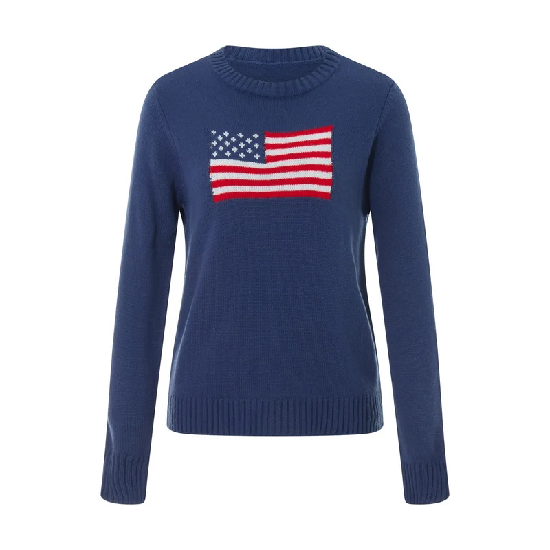 Dames Gebreide Trui met Amerikaanse Vlag Streetwear Stijl