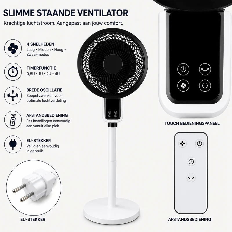 Compacte statiefventilator met oscillatie