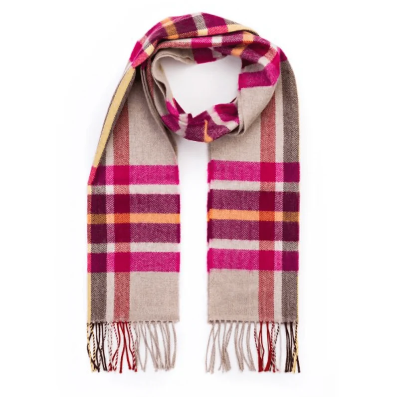 Merino Wollen Sjaal | Roze Beige Oranje Geruit