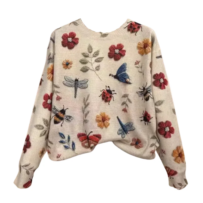 Dames Trui Bloemdessin Casual voor Herfst en Winter