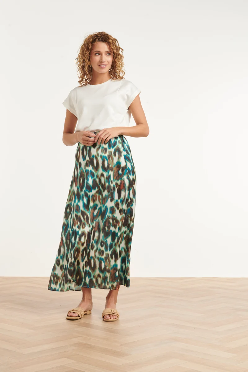 Midi Rok Met Abstracte Dierenprint In Groen En Bruin | Muticolour