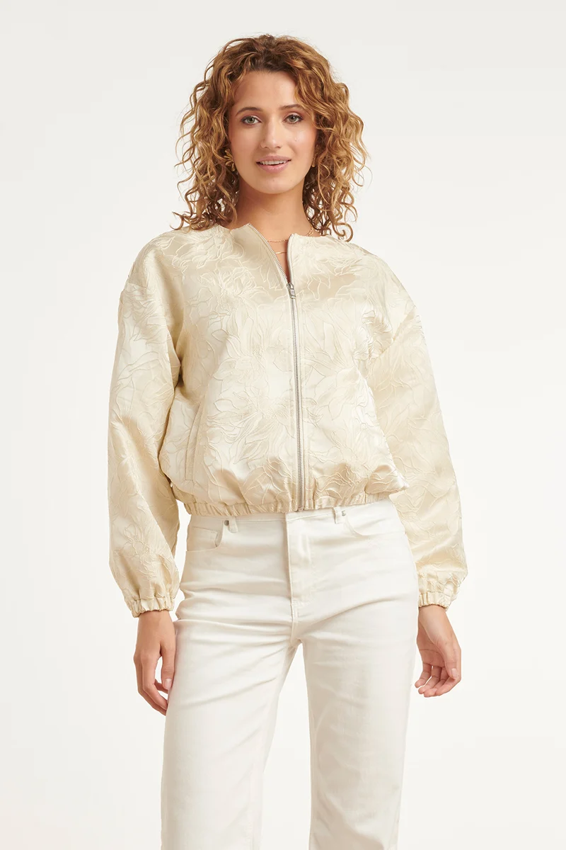 Beige Bomberjack Met Ton-Sur-Ton Bloemenprint | Gold