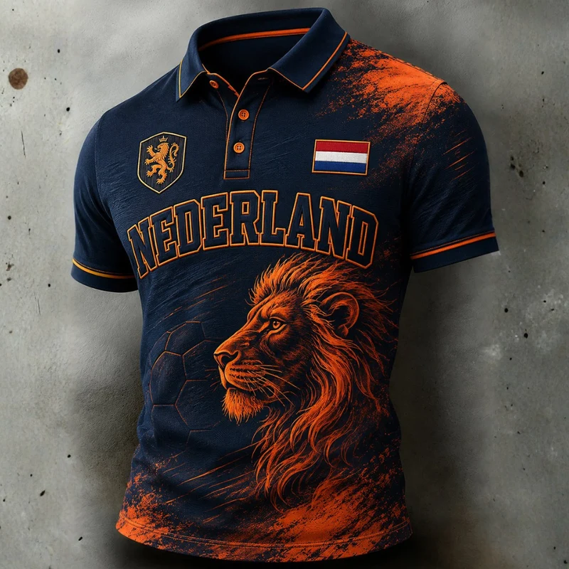 Slim fit poloshirt voor heren in oranje en blauw