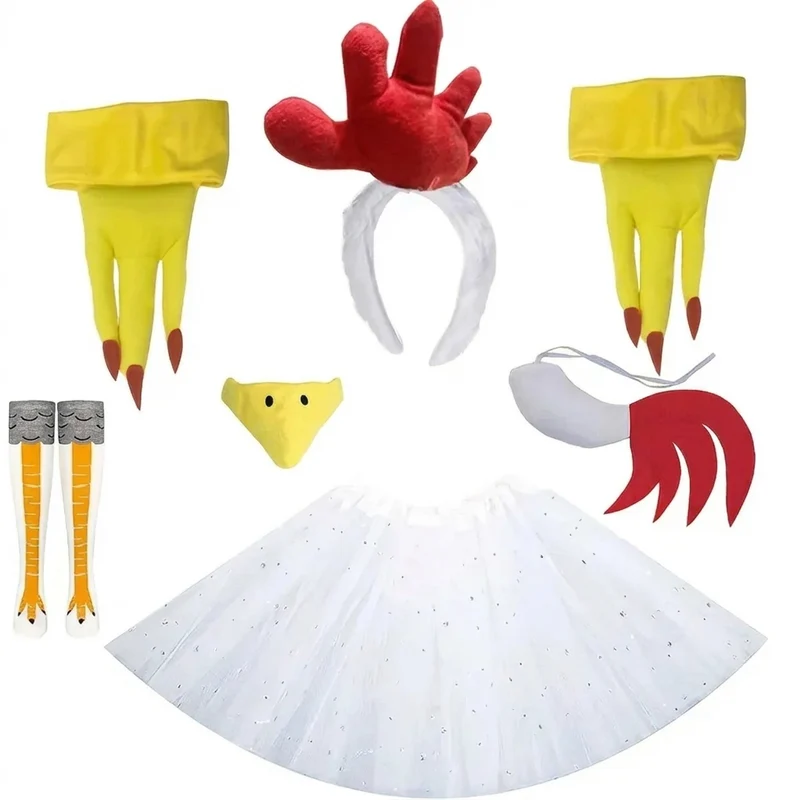 Achtdelig kippenkostuum voor carnaval