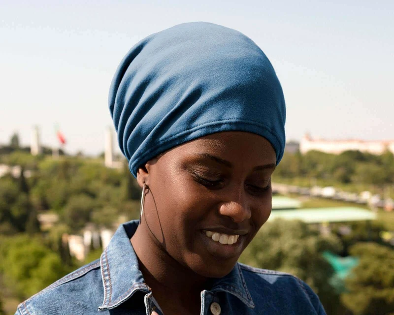 Blue Satin-Lined Beanie for Women and Men - Soft and Warm Beanie with Satin Lining to Protect Hair