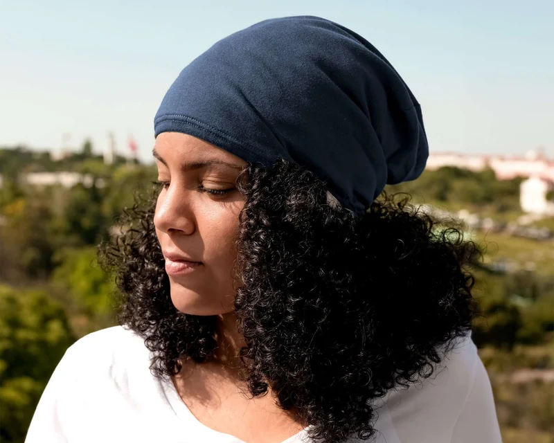 Satin-Lined Beanie for Women and Men - Soft and Warm Beanie with Satin Lining to Protect Hair in Navy Blue