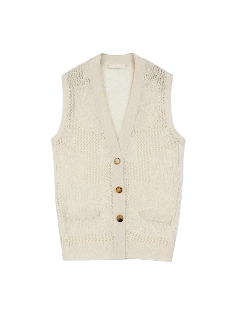 Natural Color Mixed Pattern Cashmere Vest